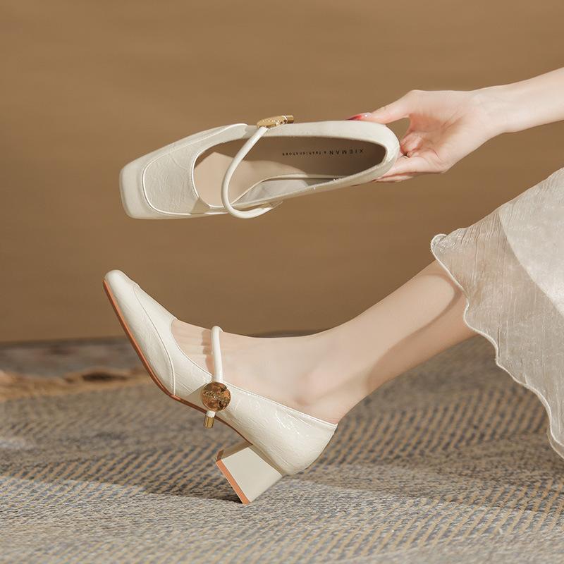 5889 Classic fashion versatile and delicate Mary Jane thick heel high heel square head women's new single shoes women