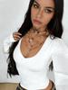 Spicy Girl Women's V-Neck Ribbed Knit Top – Slimming Long Sleeve Stretchy T-shirt for Autumn/Winter Comfort.