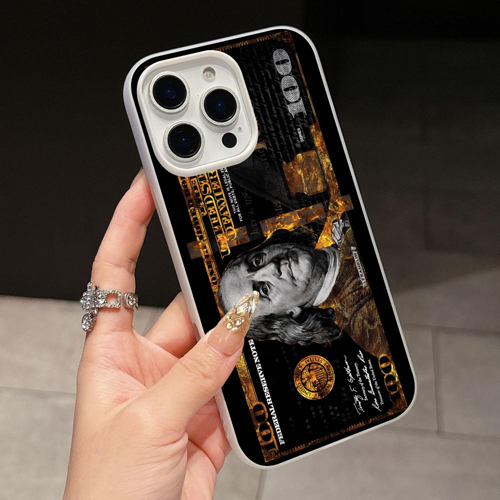 USD Dollar Jelly Double Layer White Mobile Phone Case for iPhone 17 16 15 14 13 12 11 Air Pro Max Plus Protective
