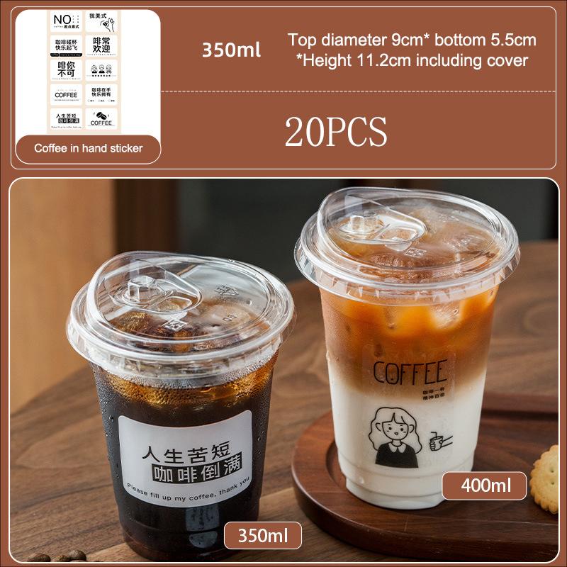 20-Pack Clear PET Disposable Coffee Cups with Lids,, Thick Plastic Cold Drink Cups for Bubble Tea, Iced Coffee, Commercial Use