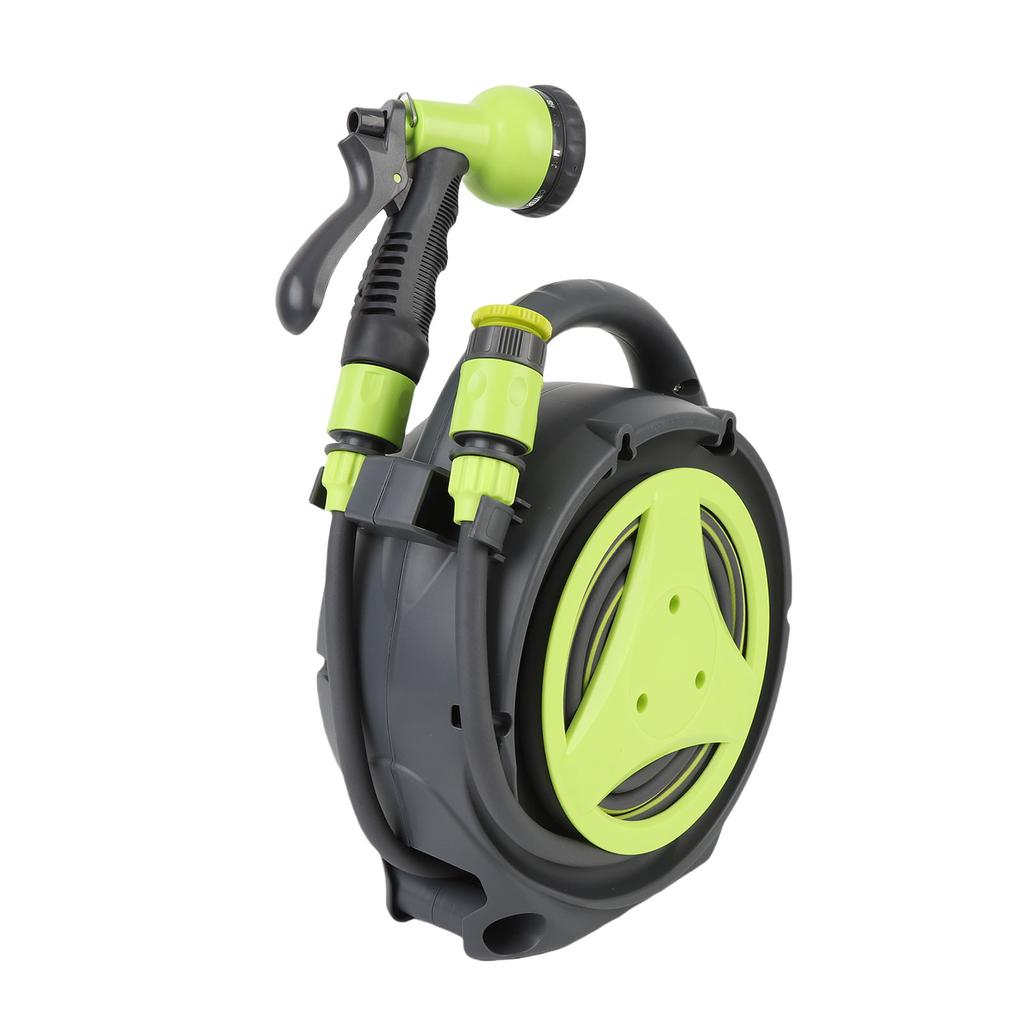 Bärbar Slangupprullare Grön Högeffektiv Vattenslangrulle med Sprutmunstycke 12 m Vattenslang för Trädgård