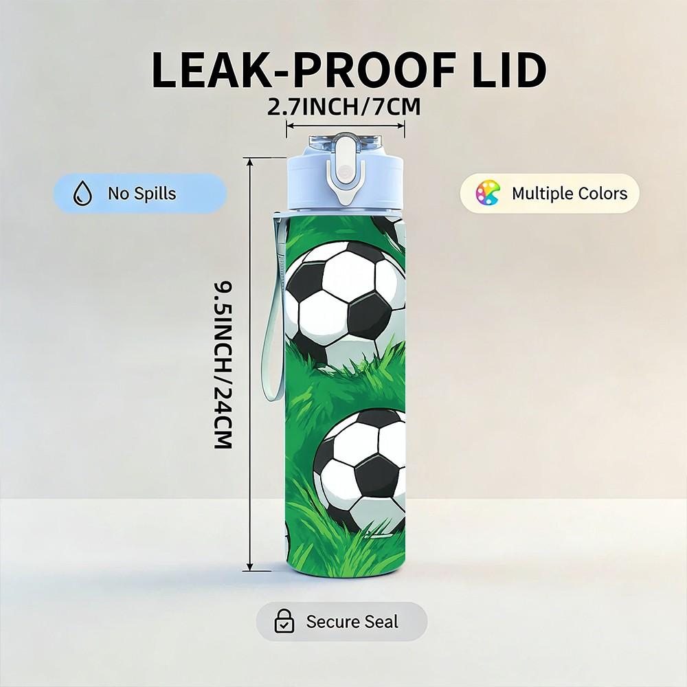 1PC Soccer Ball Seamless Pattern 750ml Color Plastic Sports Water Bottle Leakproof Flip Straw Lid Suitable for Sports Office Home Use