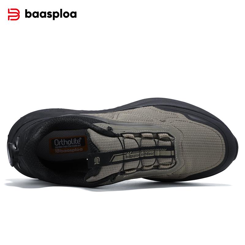 Baasploa men's hiking shoes, rotary buckle outdoor sports shoes, men's comfortable soft-soled casual walking shoes, anti-slip warm shoes