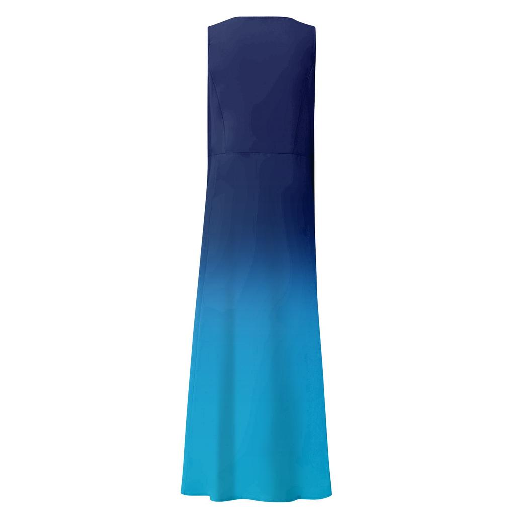 Women's Summer Casual Round Neck Printed Sleeveless Dress With Pockets