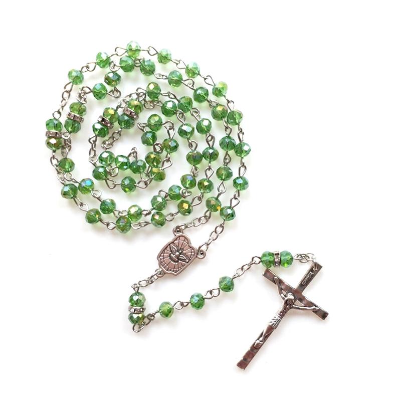 Vintage Religiöse Katholische Kreuz Rosenkranz Halskette Perlen Heilige Figur Jesus Hängen Anhänger Jesus Rosenkranz Halskette Für Frauen Männer