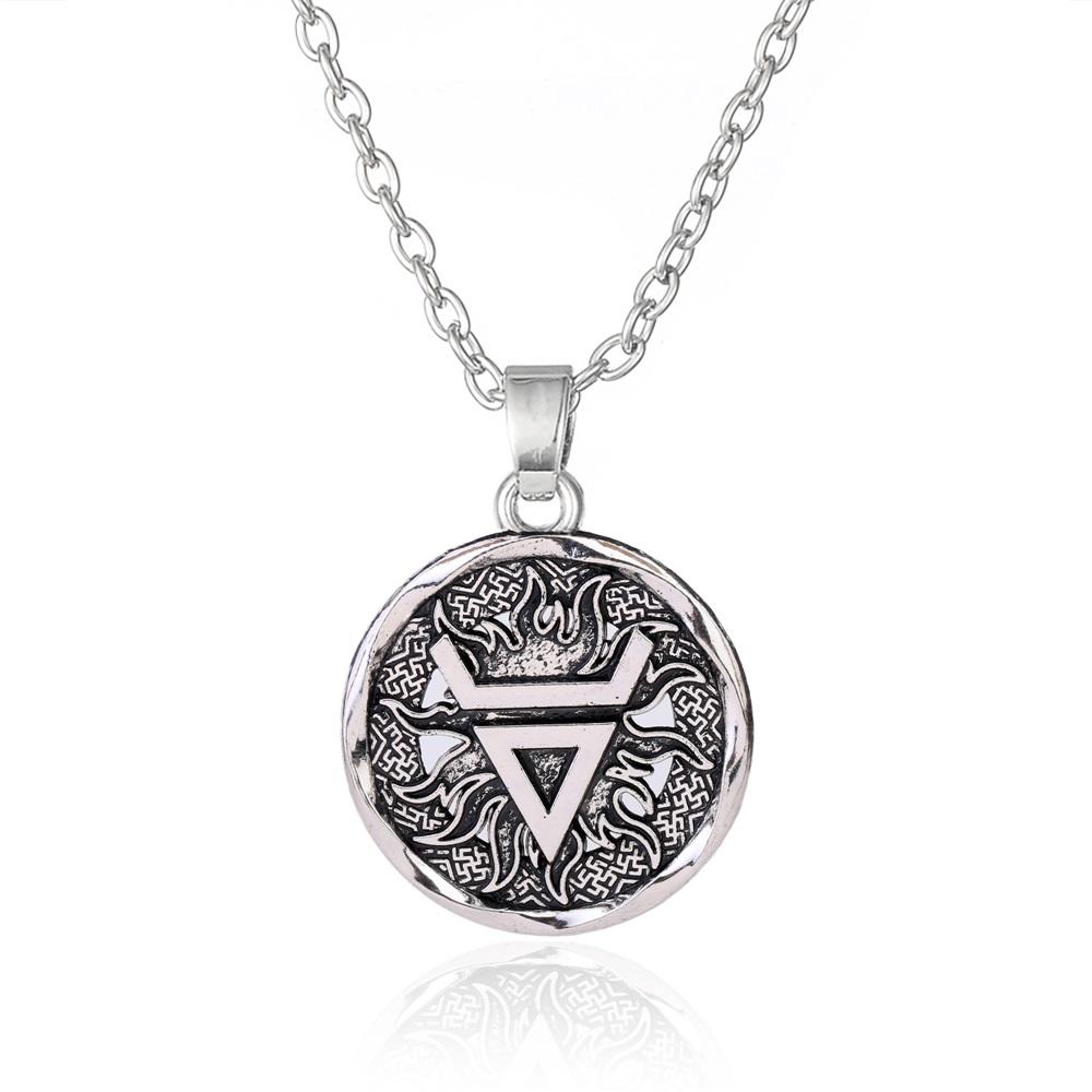 Teamer Wicca Round Necklace Men Norse Viking Runes Tree of Life Seal Pendants Wax Cord Link Chain Men's Necklace Jewelry Gifts