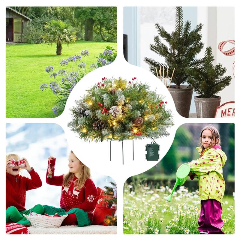 A27F-Outdoor Light Up Planter Filler Christmas Urn Filler With Tripod Stake Holiday Decoration For Family Gatherings Garden