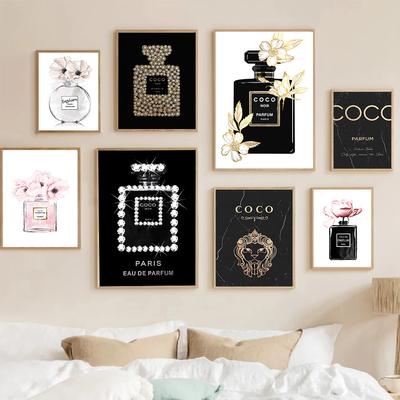 Fashion Luxury Coco Perfume Bottle Canvas Painting Nordic Flower Poster Print Wall Picture Modern Girl Room Decor Quadro Cuadros