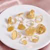 1Pcs Open Adjustable Stainless Steel Heart Sun Leaf Rings Diy Cabochons Silver/Gold Ring For Women Men Handmade Supplies