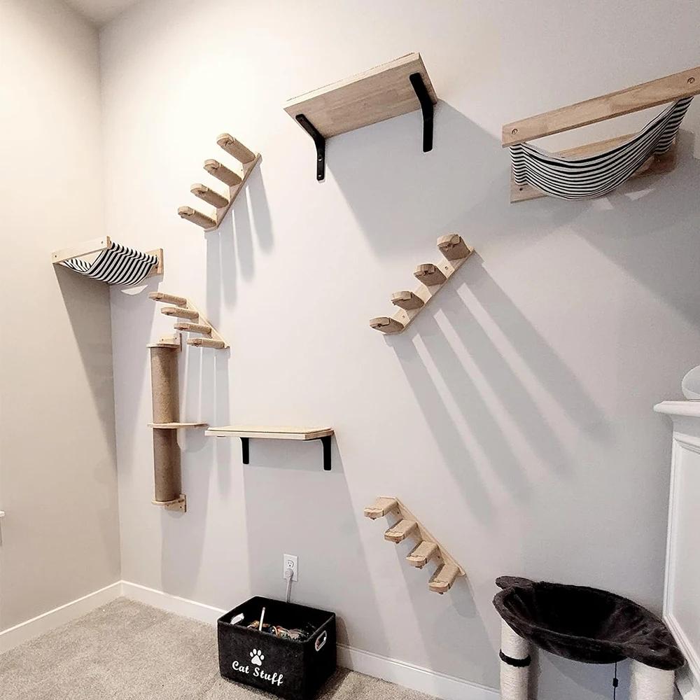 Cat Climbing Shelves Wall-Mounted Cat Tree Tower Sisal Stairs Scratching Post Indoor Cats Gym Catwalk In Sky Accessories Toy