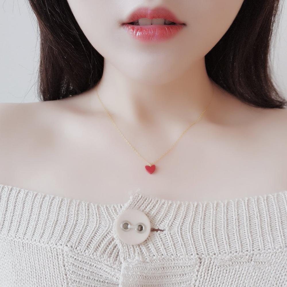 925 Silver Plated Red Heart Necklace for Women Minimalist Heart Pendant Dainty Collarbone Chain