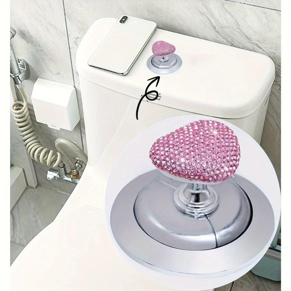 Heart Shaped Toilet Press Button Adhesive Diamond Toilet Flush Top Button Nail Protector Multifunctional