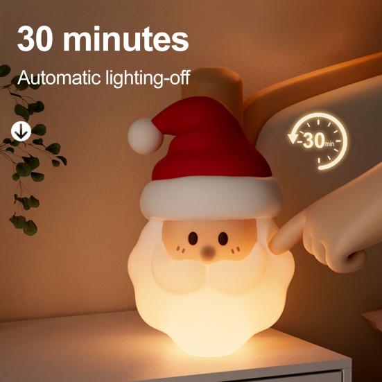 Santa Claus Night Light Rechargeable Silicone Touch Lamp Magnetic Hangable Cute Christmas Lamp Auto-Off Nursery Bedside Nightlight for Breastfeeding