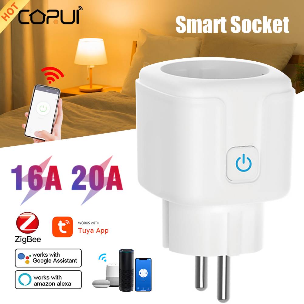 

Розетка CORUI Tuya Zigbee 16A 20A, штепсельная вилка для монитора энергопотребления европейского стандарта, розетка с дистанционным управлением для дома, поддержка Google Home Alexa