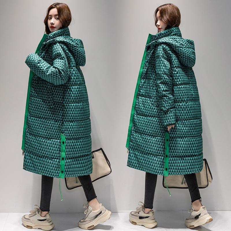 Herbst und Winter Damen einfarbig mit Kapuze kariert locker lässig verdickend warm lange Damenjacke