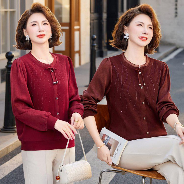 Elegant Spring-Autumn Knit T-shirt Set for Middle-Aged Women 2026
