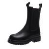 Flat-bottomed High-heeled Martin Boots with Round Head, New Thick-heeled Medium-tube Martin Boots, Elastic Foot Boots.
