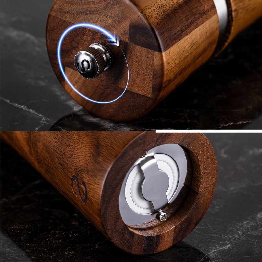 Steel ring grinder Acacia pepper mill Ceramic core manual pepper grinder BBQ barbecue tool set