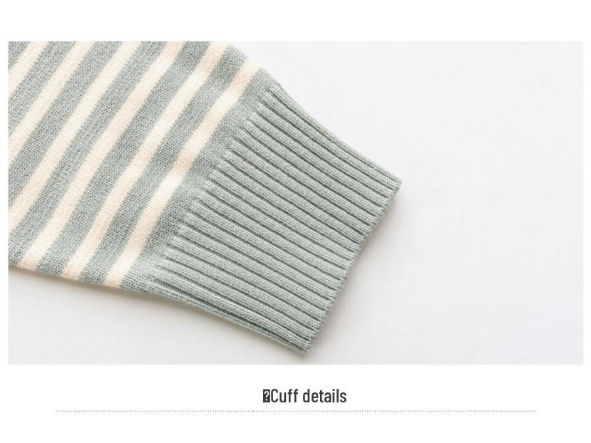 Módní pruhovaný pletený svetr pro ženy středního a staršího věku s klopovým límcem, jaro/podzim 2025