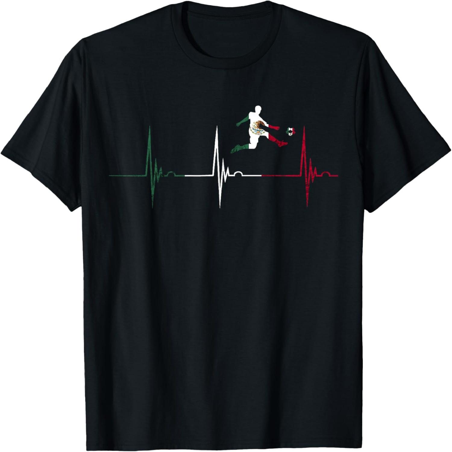 Mexican Flag Mexico Heartbeat EKG Pulse Mexico Soccer T-Shirt S разноцветный