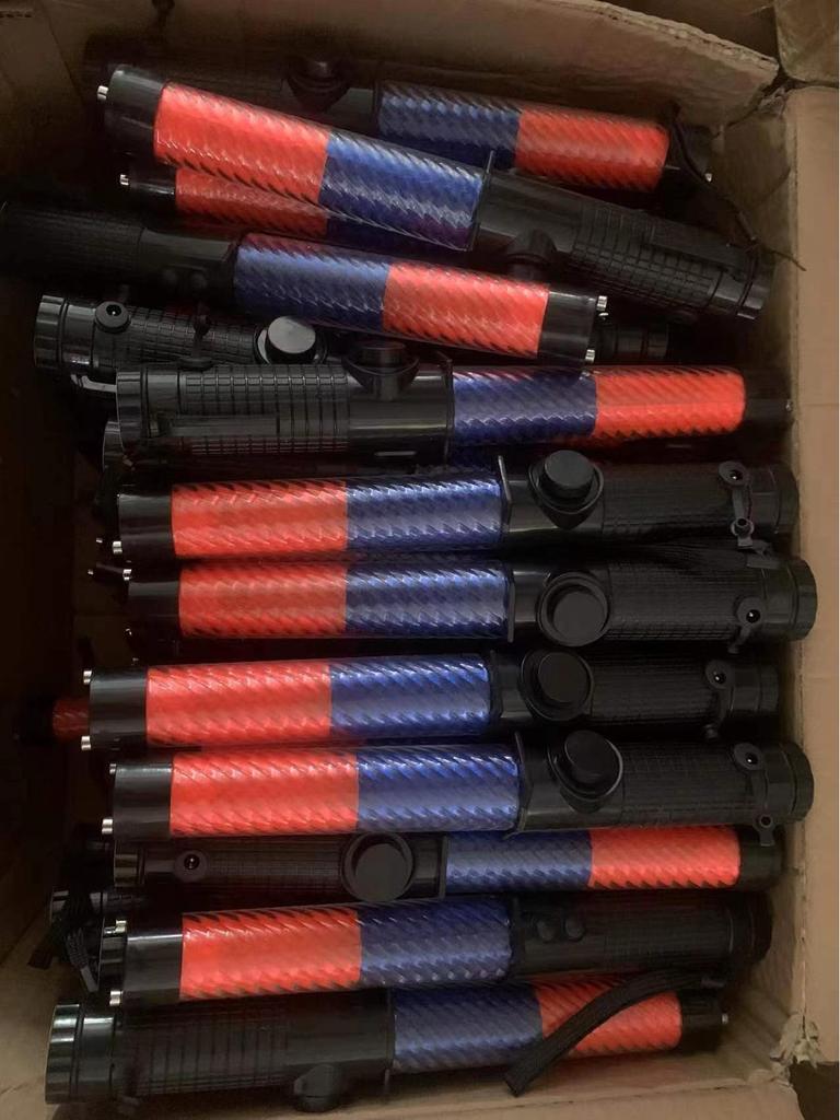 Rechargeable LED Traffic Baton with Whistle: Red/Blue Flash, Magnetic, 30cm