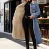 Women Faux Fur Mid Length Coats Jackets Turn Down Collar Coat Thick Denim Y2k Streetwear Jacket Elegant Outerwear Autumn Winter