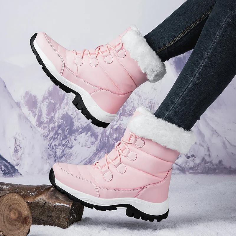 Fashion Winter Women's Snow Boots High Top Plus Velvet Women's Cotton Shoes Outdoor Warm Casual Shoes Comfortable Non-slip Hiking Boots