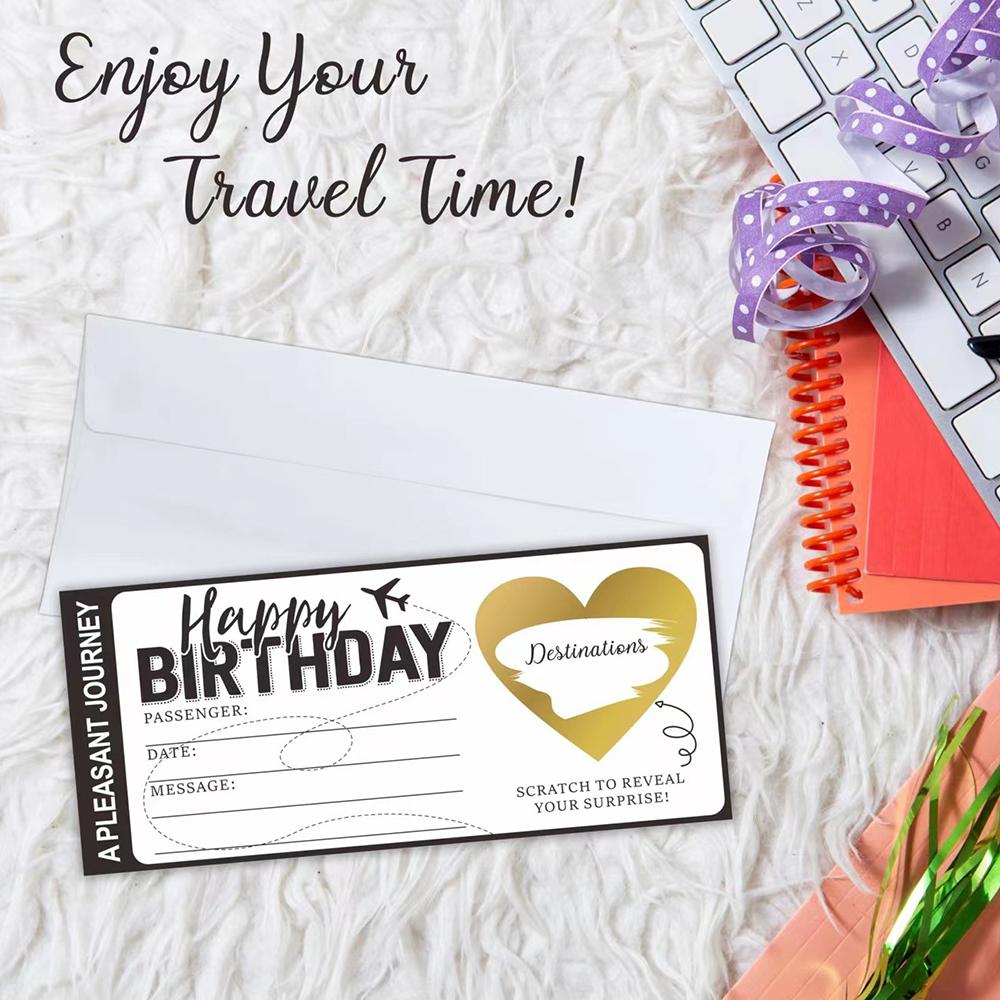 10Pcs DIY Surprise Gift Boarding Pass Ticket Set with Envelopes, Scratch-Off Stickers for Travel-Themed Events