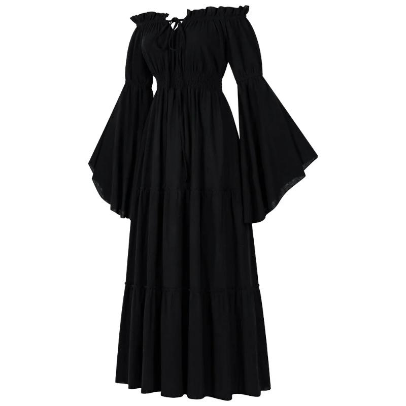 Women Medieval Vintage Dress Off Shoulder Ruffle Long Renaissance Victorian Dresses Cosplay Retro Gown Halloween