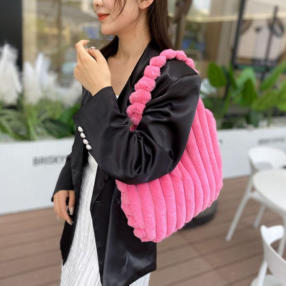 Große Plüsch-Handtasche Einfarbige Plüsch-Umhängetasche Kawaii Plüsch-Tragetasche Winter