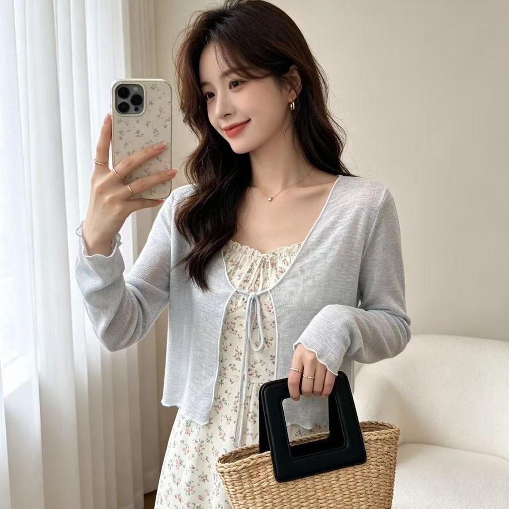 Traditional Style Lace-up Sun Protection Cardigan Lightweight Women's Outerwear Cover-up Summer Shawl Small Blazer Jacket