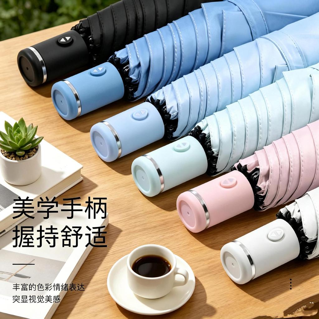 Three-fold six-bone ultra-light automatic umbrella vinyl fabric sun protection umbrella UV protection weather and rain dual-purpose advertising
