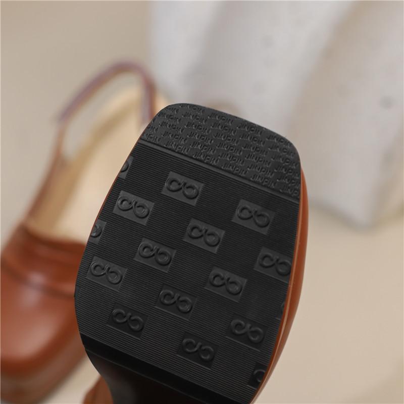 Women's high-heeled sandals spring and summer new waterproof table thick heel large size solid color bag head sandals