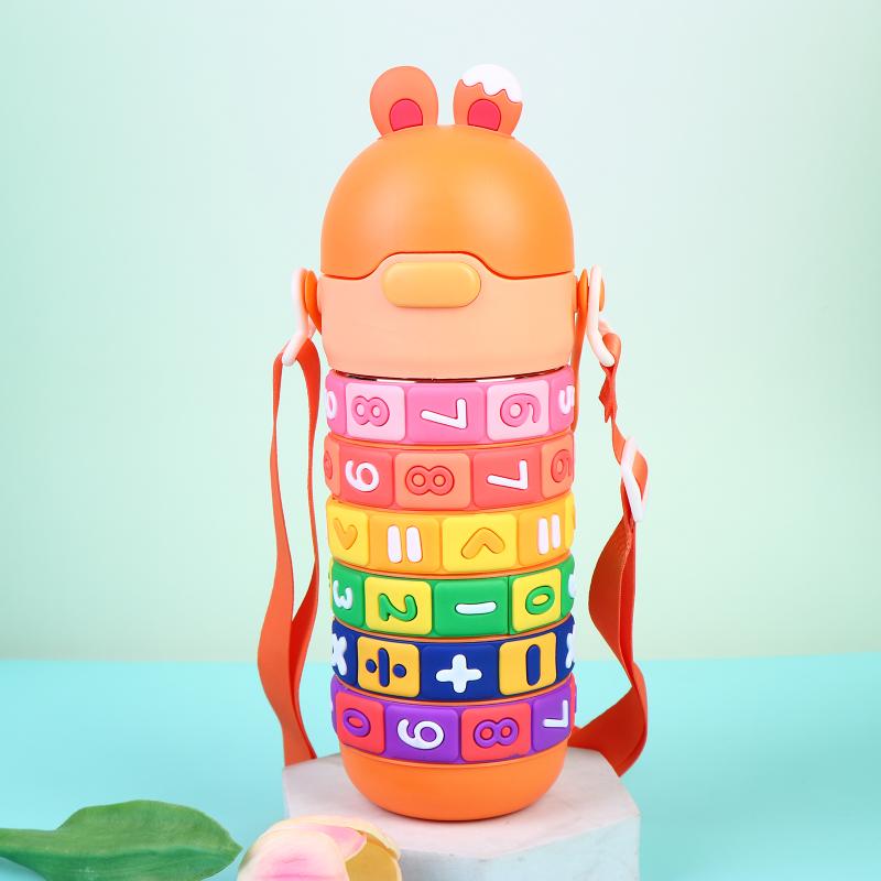 

Children S Math Toy Stainless Steel Water Bottle Cute Thermo Stainless Steel Water Bottle With Strap And Straw 1Pc оранжевый