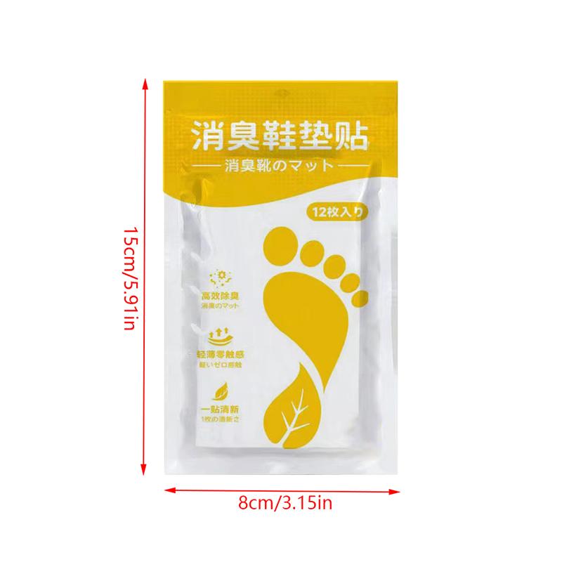 12 Pcs/Bag Shoes Odor Remover Deodorant Patch Lemon Scent Foot Soothing Sweat-Absorbing Insoles Stickers Antibacterial Foot Care