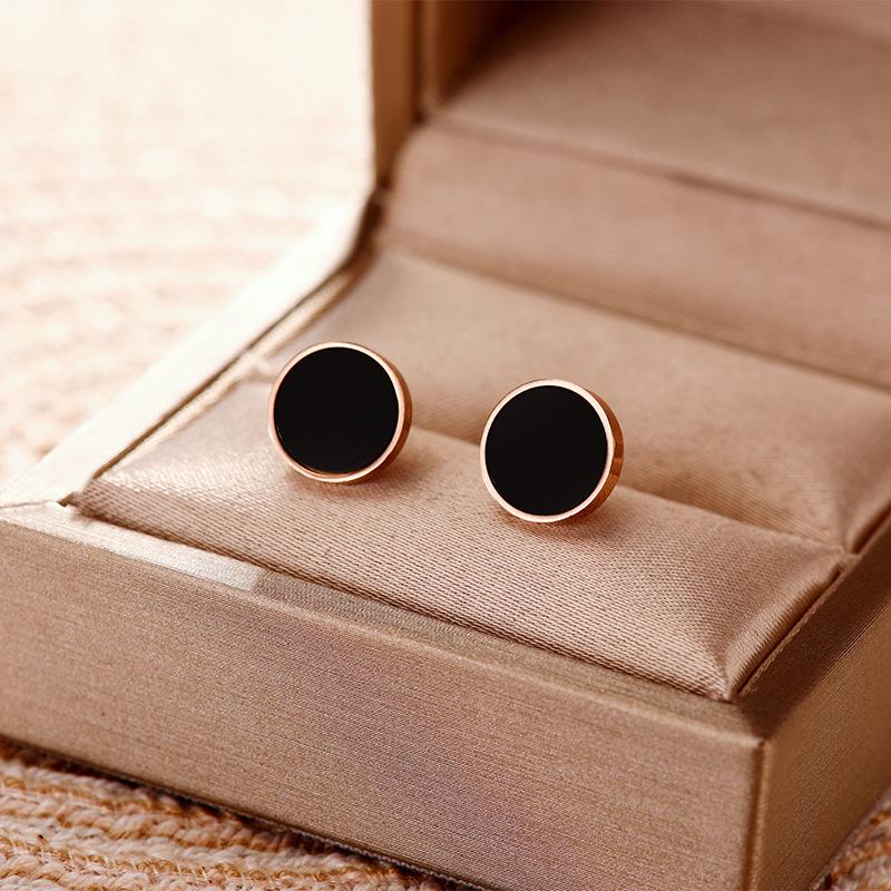 Stainless Steel Minimalist Earrings Simple Rose Gold Color Black Circle Stud Earrings Geometric  For Women Gifts