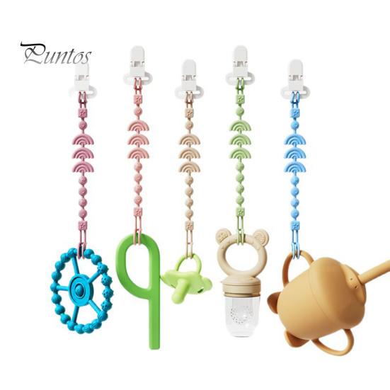Silicone Pacifier Clip with Teether for Infants, BPA-Free Chewable Baby Anti-Drop Holder Infant Teething Relief Accessory Chain 0-24 Months, Boil-Safe