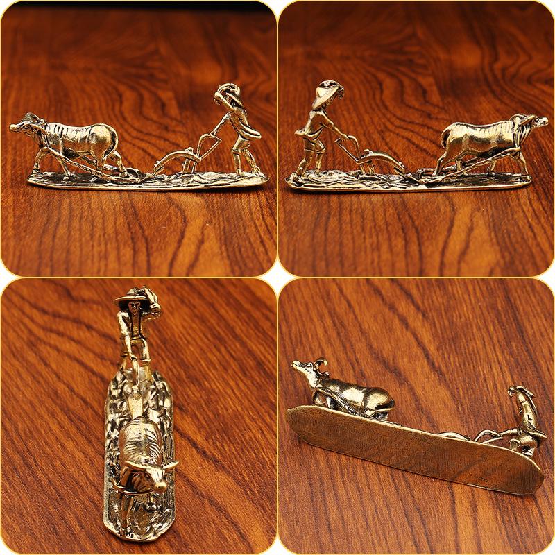 Brass Ornament Old Farmer and Niu Guochao Office Desktop Tea Pet Table Pet Pure Copper Small Copper Metal Crafts
