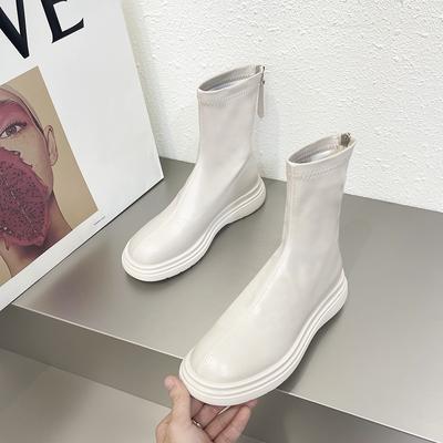 Nuovo Stile Popolari Stivaletti da Donna con Plateau Suola Spessa Punta Tonda Ankle Boots Corti Stivali Invernali da Motociclista