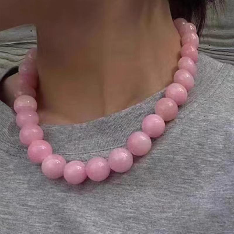 

Нефритово-розовое ожерелье из бусин: Модная женская ключичная цепочка, модное украшение для любви.