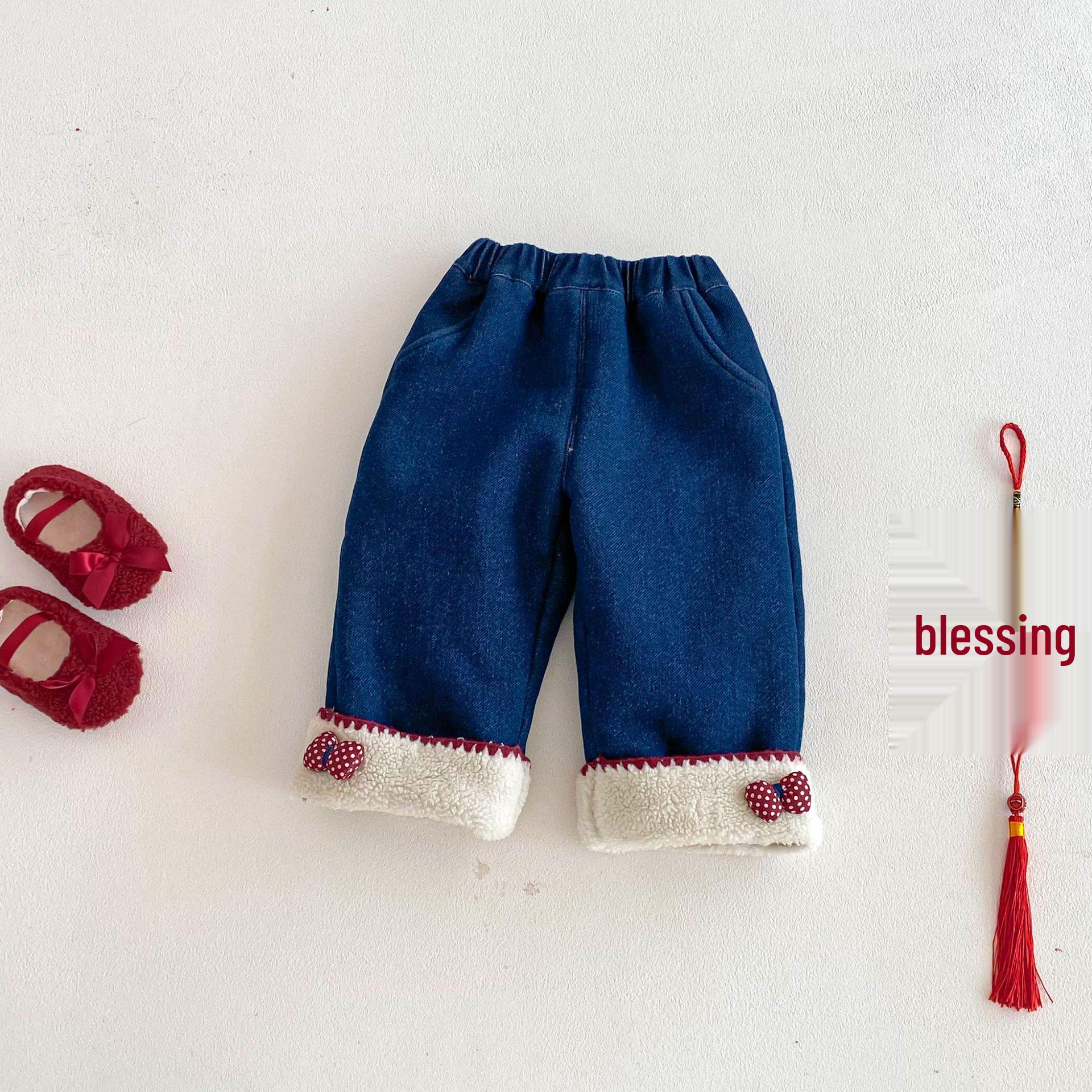 Charming Girls  Winter Bowknot Velvet Jeans 2025 100