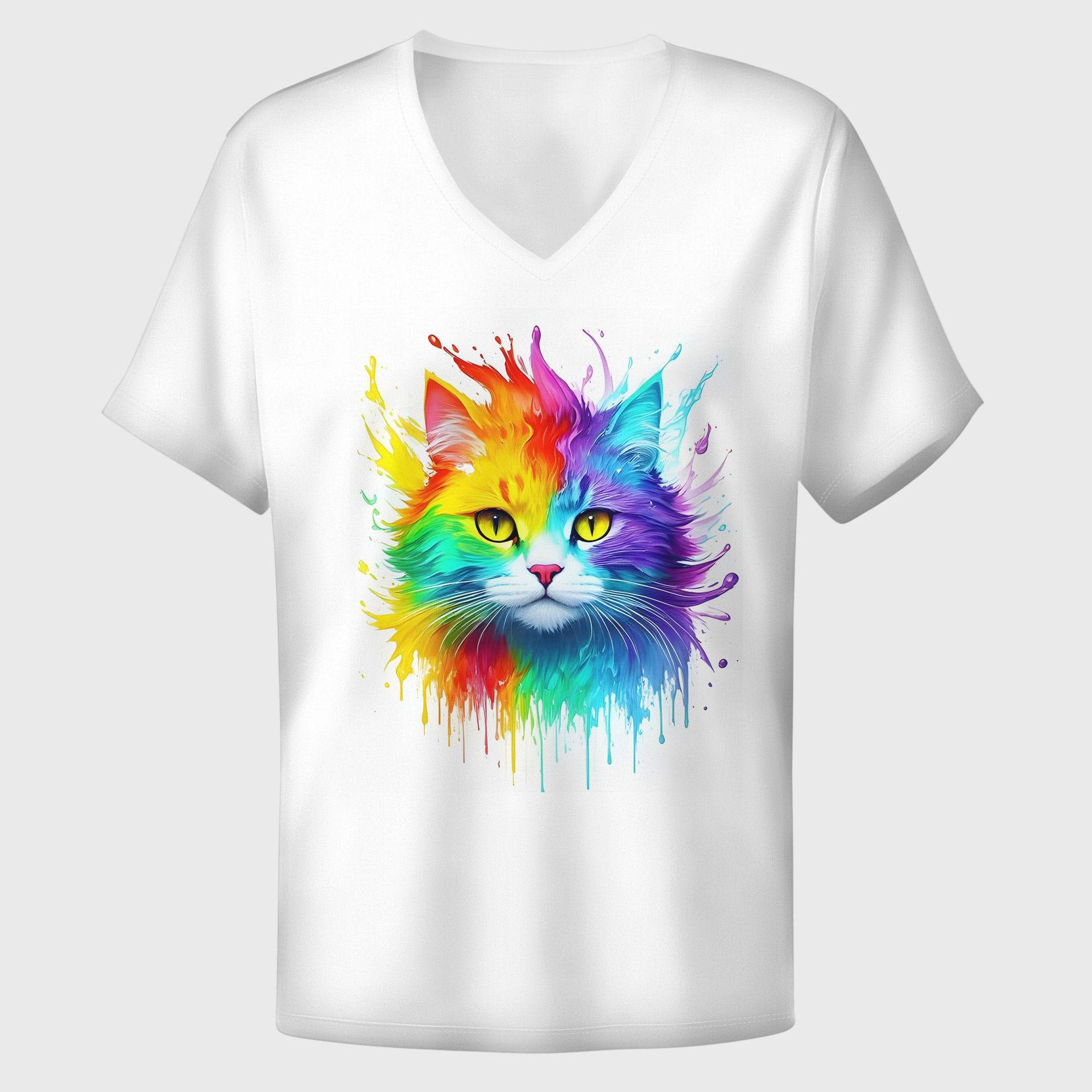 

Женская футболка с V-образным вырезом, короткими рукавами и 3D-принтом кошки, простая футболка с короткими рукавами S