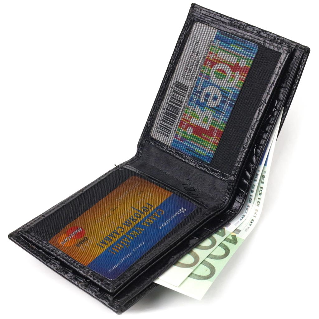 Оригинальный мужской кошелек в два сложения из натуральной фактурной кожи с тиснением под крокодила CANPELLINI Purse 21582 Черный