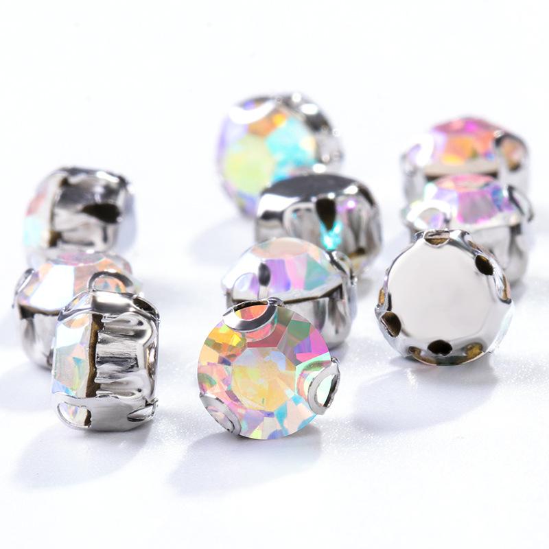 Lanwu 3mm 3D Claw Glass Rhinestones Loose Flatback Sew-On Eco-Friendly Silver Shank Non Hot Fix No Facets Nail Art Hat Clothing
