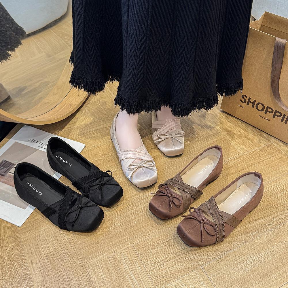 Bow Satin Ballet Shoes Women's 2026 Spring New Casual Mary Jane Shoes Flat Commuter Shoes