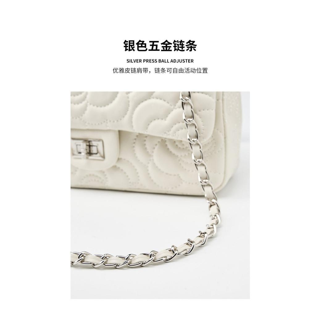 Xiaoxiangfeng Camellia Head Layer High Goatskin Leather Rhombus Women's Bag Premium Texture Chain Bag Shoulder Messenger Bag