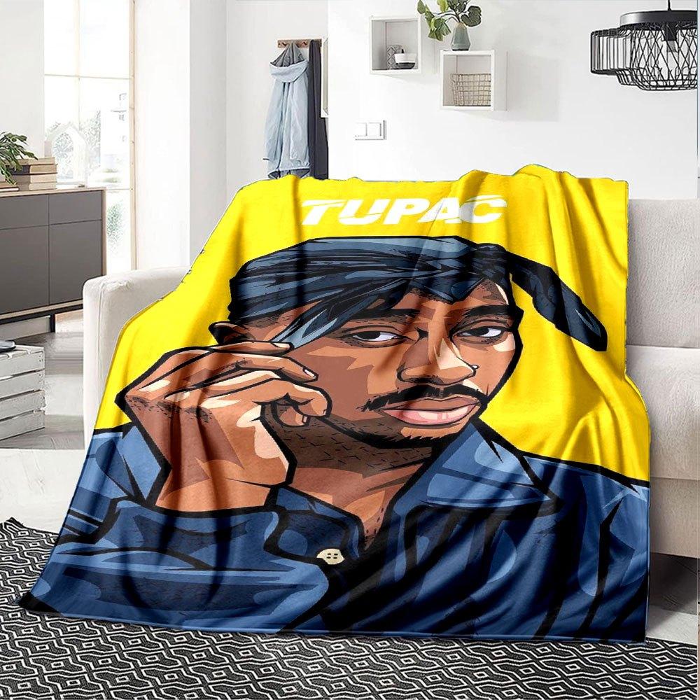 1pc 2PacHip Hop Blanket Soft Lightweight All Season Multi Purpose Throw for Sofa, Bed, Office & Picnics, French Style with Iconic Album Art & Quotes