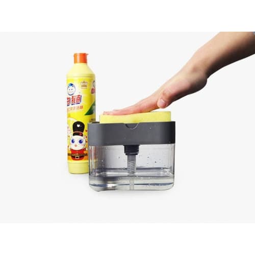 Plus Nao Sponge Holder, Soap Dispenser, Sponge Rack, Detergent Rack, Dishwashing Detergent, Kitchen, One-Push Dispenser - Light Gray