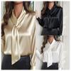 Autumn Ribbon Long-sleeved Shirt Women's Solid Color Fashionable Design Elegant Top
