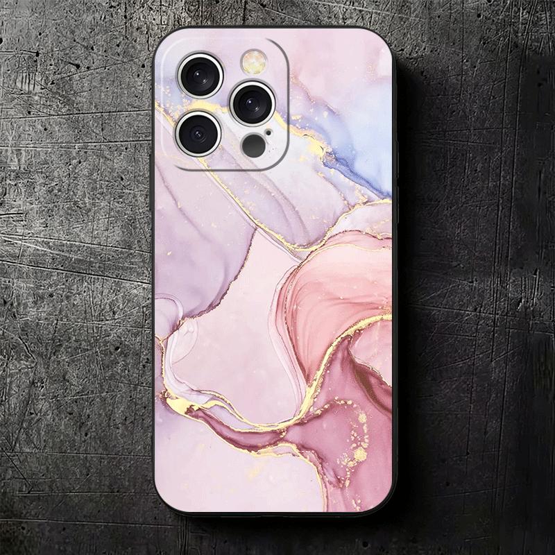 Gold Granite Marble Pattern Soft Phone Case for iPhone 16 16E 17 Air 15 Pro Max 14 Plus 13 Mini 11 12 7 Black Cover Back Shell